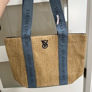 Victoria's Secret Tan and Blue Tote Bag